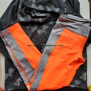 Under Armour Girls Large Leggings w/ XL Hoodie Sweatshirt Black Logo Orange New